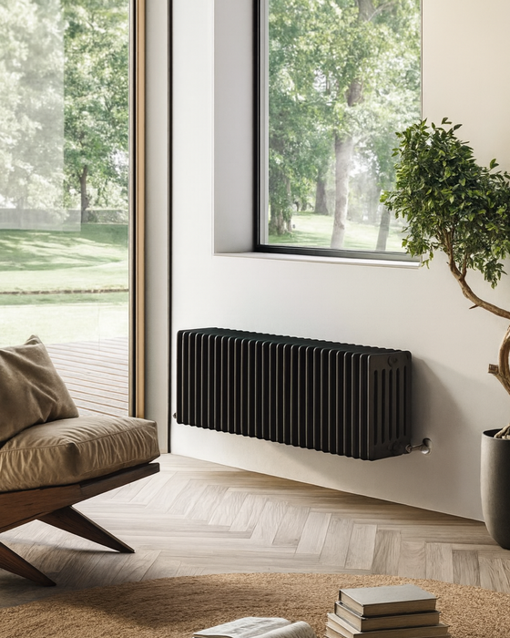 Radiatore orizzontale Cordivari Ardesia 6 colonne nero opaco, design moderno.