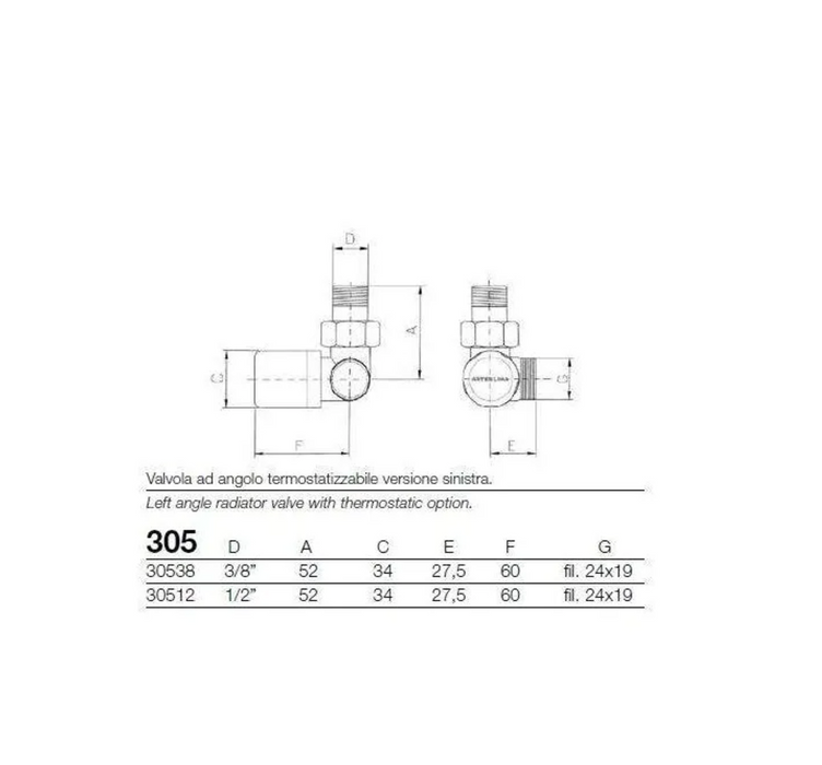 Kit valvola e detentore total white ad angolo corner