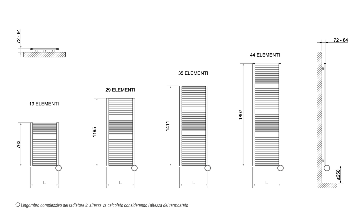 Termoarredo design bagno colorato GLORIA 22 Elettrico ECO e WIFI CORDIVARI