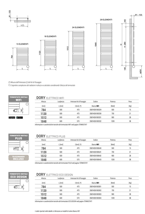 Termoarredo design bagno colorato DORY ELETTRICO ECO DESIGN e WIFI