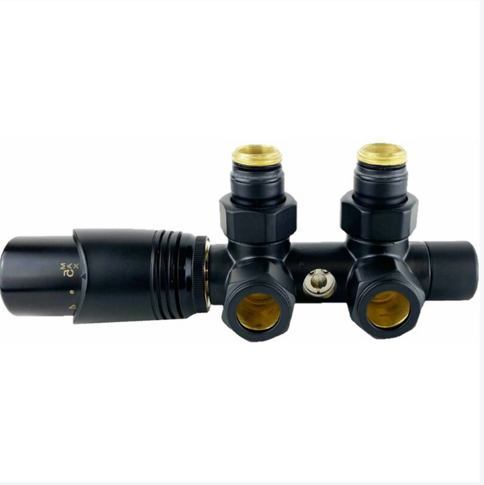 Kit valvola e detentore mono bitubo int. 50 mm termostatizzabile NERO OPACO E ANTRACITE