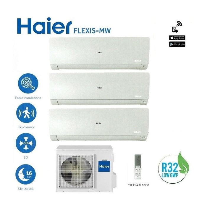 Climatizzatore Condizionatore Trial 9+9+12 Haier Flexis 9000+9000+12000 Btu gas R32 A++ Wi Fi